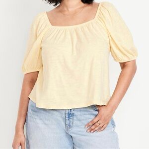 Women's square neck Yellow Puff Sleeve Top